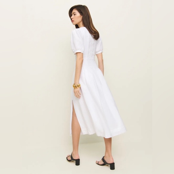 NEW Reformation Coucou Midi Linen Dress Puff Sleeves White | size 2 - Picture 8 of 16